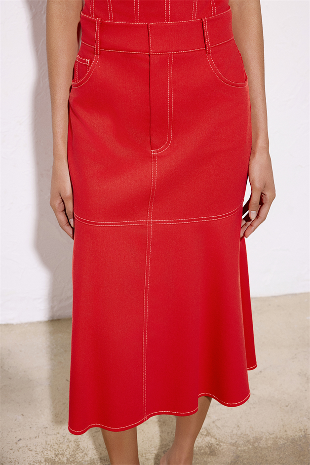 Denim Textured Midi Coral Skirt