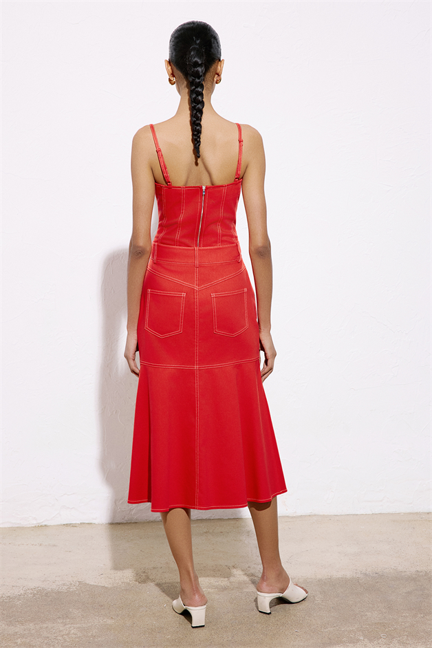 Denim Textured Midi Coral Skirt