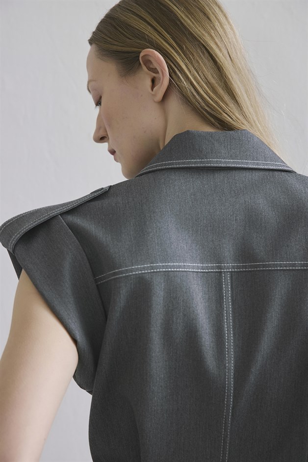 Denim Contrast Belted Grey Jumpsuit