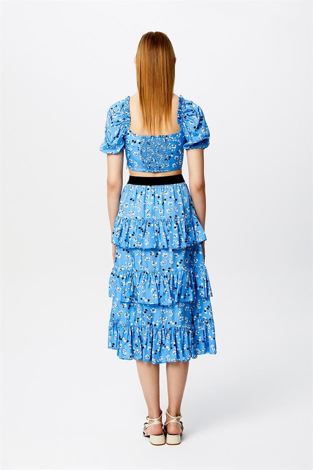 Printed Ruffled Blue Skirt