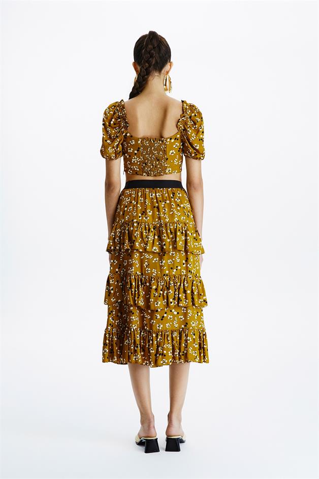 Printed Ruffled Brown Skirt