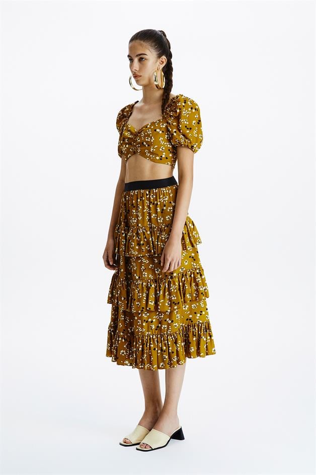 Printed Ruffled Brown Skirt