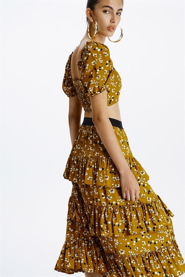 Printed Ruffled Brown Skirt