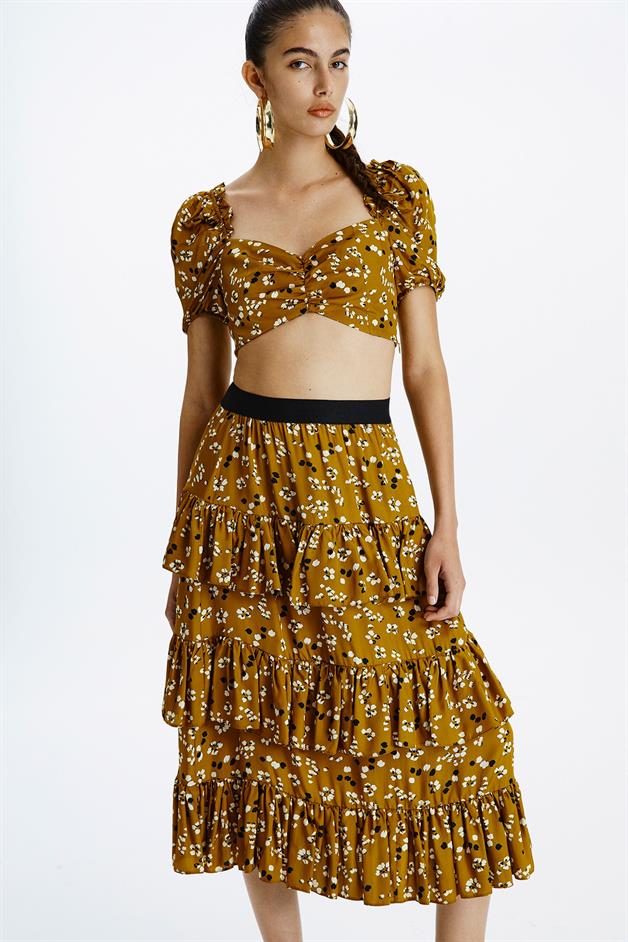 Printed Ruffled Brown Skirt