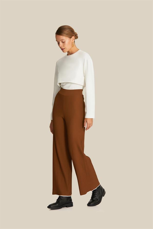 Dökümlü Camel Triko Pantolon
