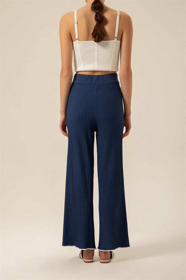 Dökümlü İndigo Triko Pantolon