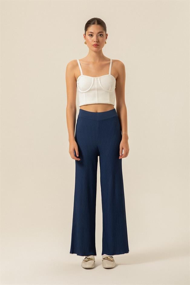 Dökümlü İndigo Triko Pantolon