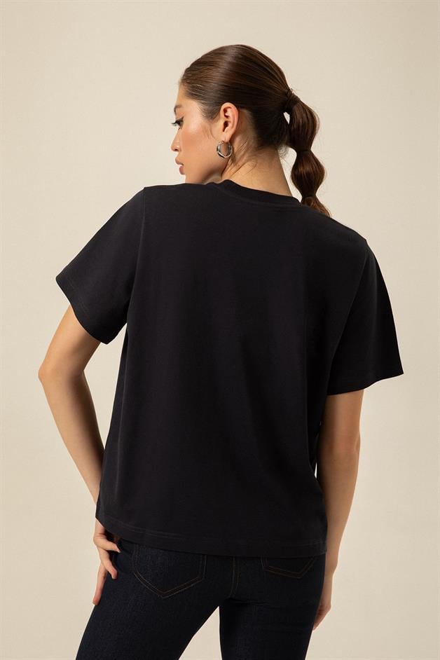 Dökümlü Lacivert Basic T-shirt