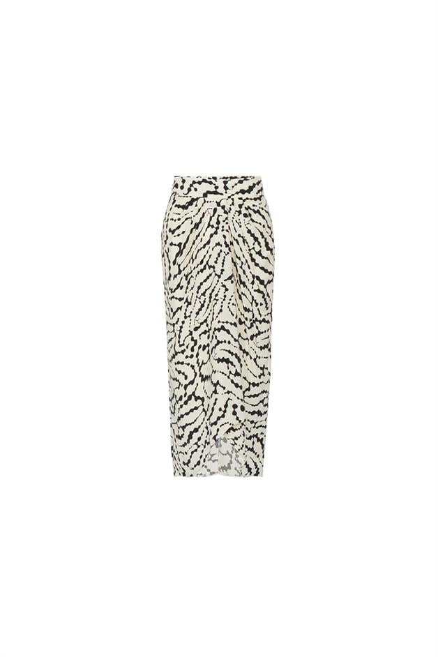 Drape Detaylı Desenli Siyah Etek