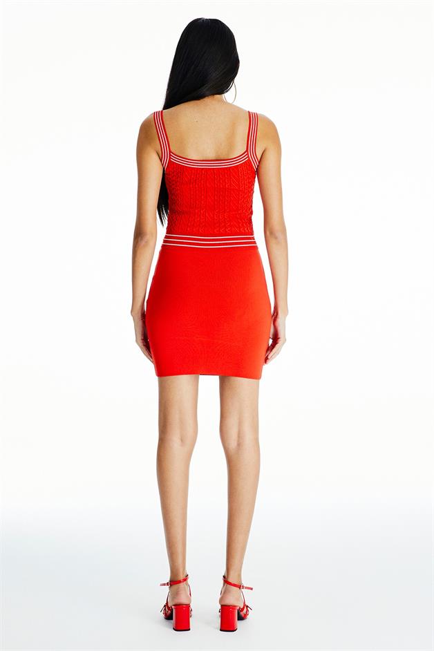 Düğme Detaylı Askılı Narçiçeği Triko Bluz