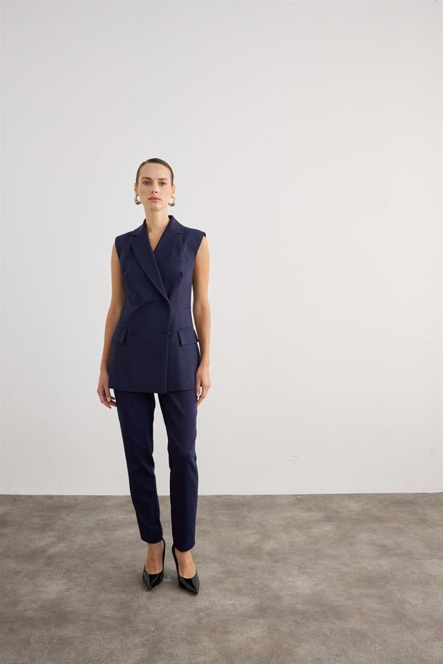 Buttoned Sleeveless Navy Vest