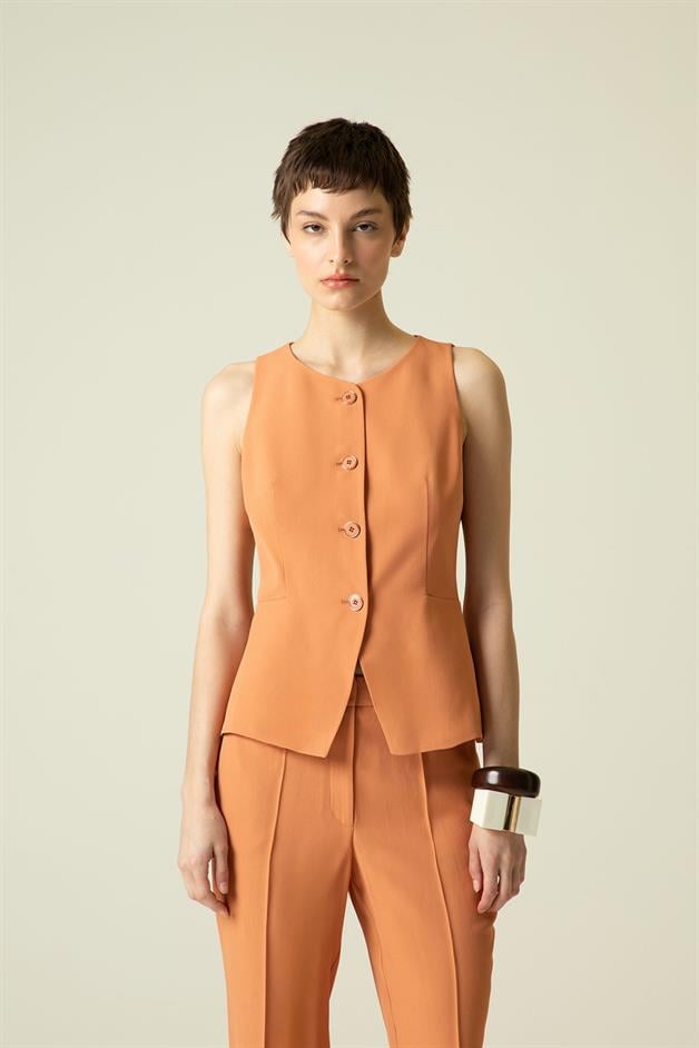 Button Detail Sleeveless Salmon Vest
