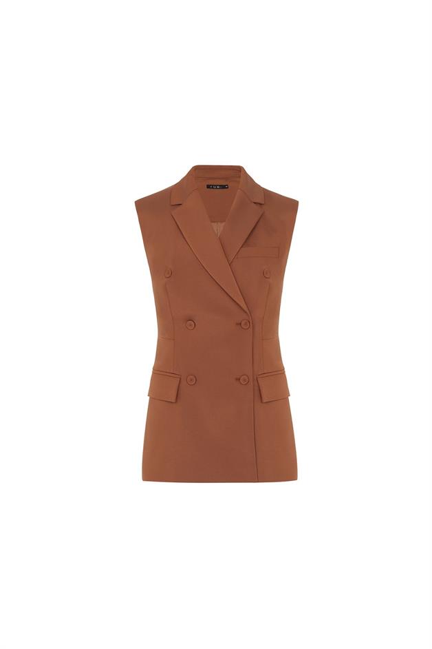 Buttoned Sleeveless Brown Vest