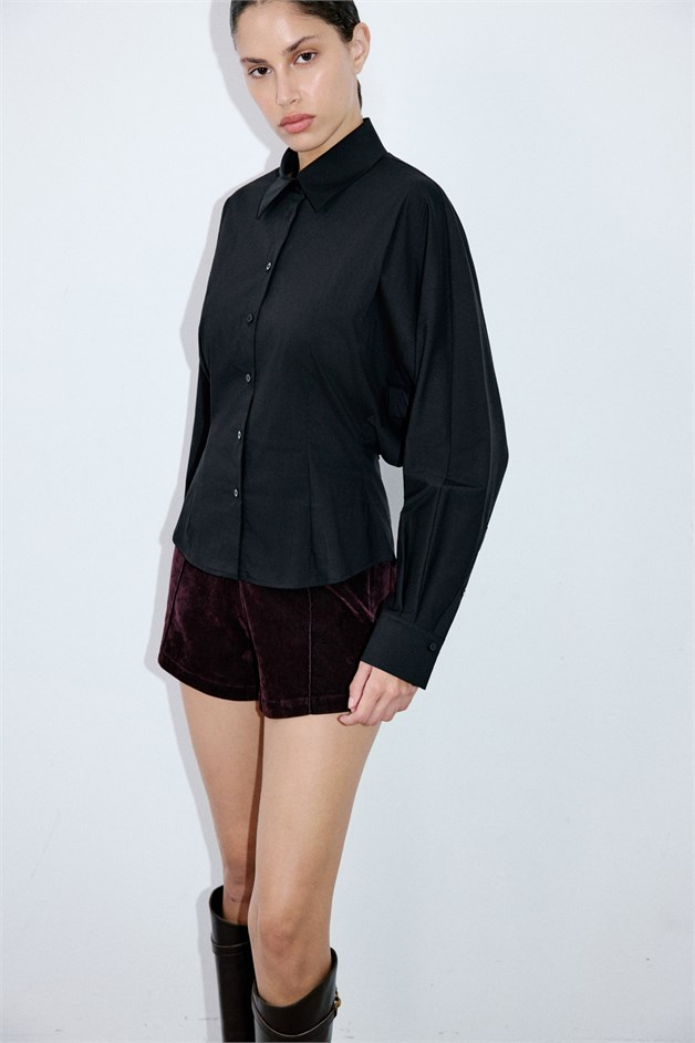 Dropped Shoulder Batwing Sleeve Black Shirt
