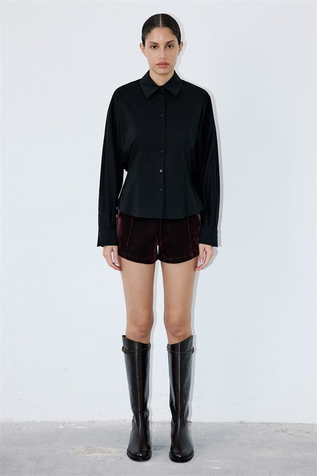 Dropped Shoulder Batwing Sleeve Black Shirt