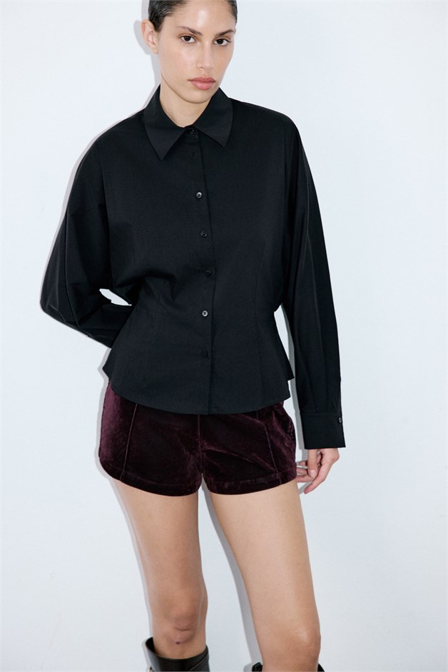 Dropped Shoulder Batwing Sleeve Black Shirt
