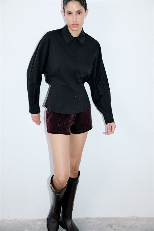 Dropped Shoulder Batwing Sleeve Black Shirt