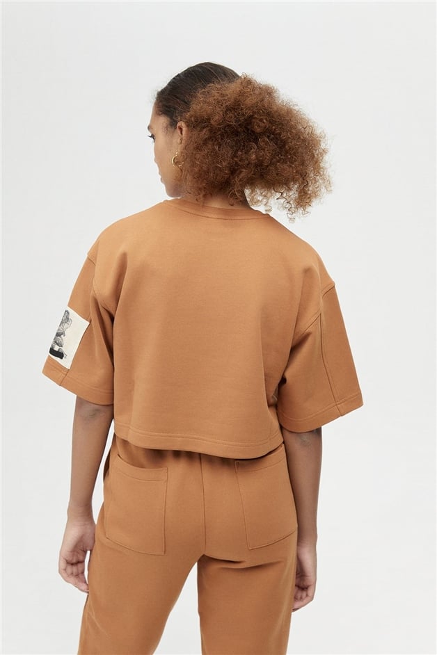 Camel Geniş Kesim Crop T-Shirt