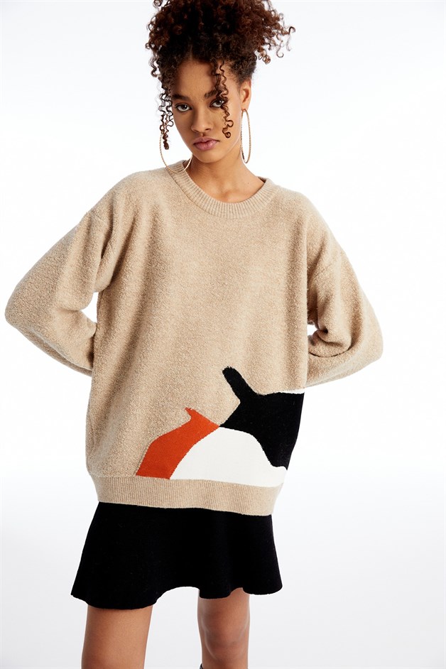 Desenli Camel Oversize Kazak