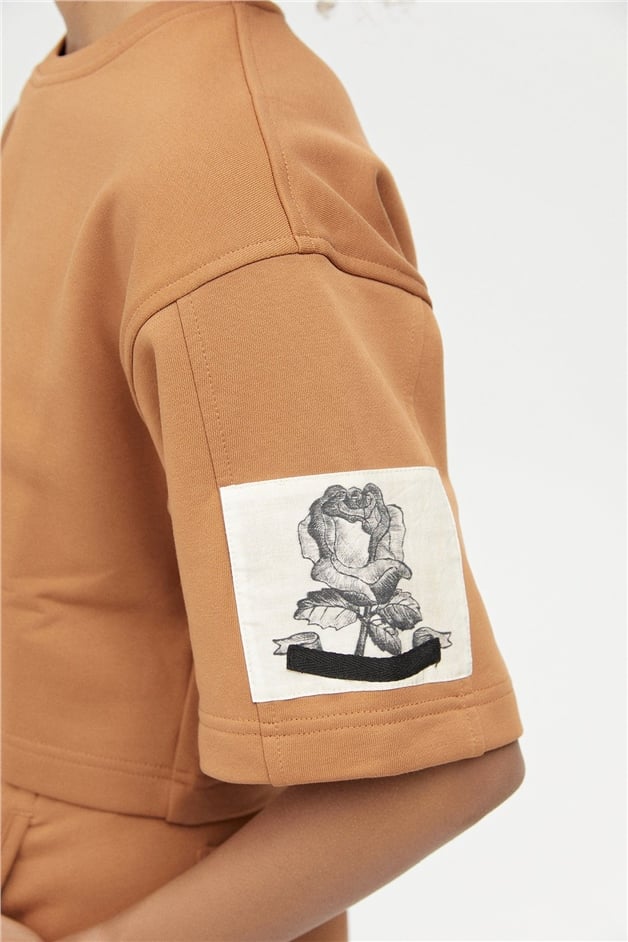Camel Geniş Kesim Crop T-Shirt