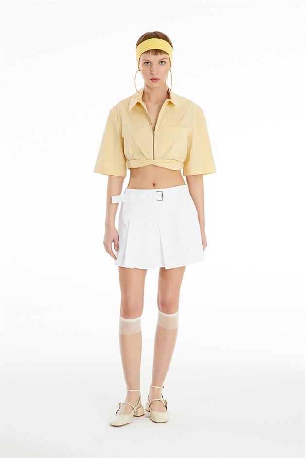 Zip-Up Yellow Crop Shirt