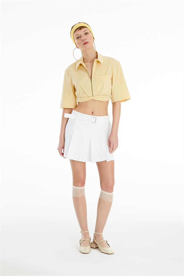 Zip-Up Yellow Crop Shirt