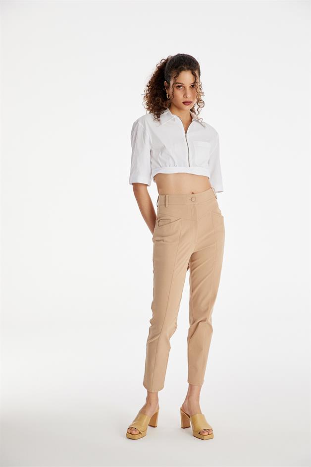 Zip-Up White Crop Shirt
