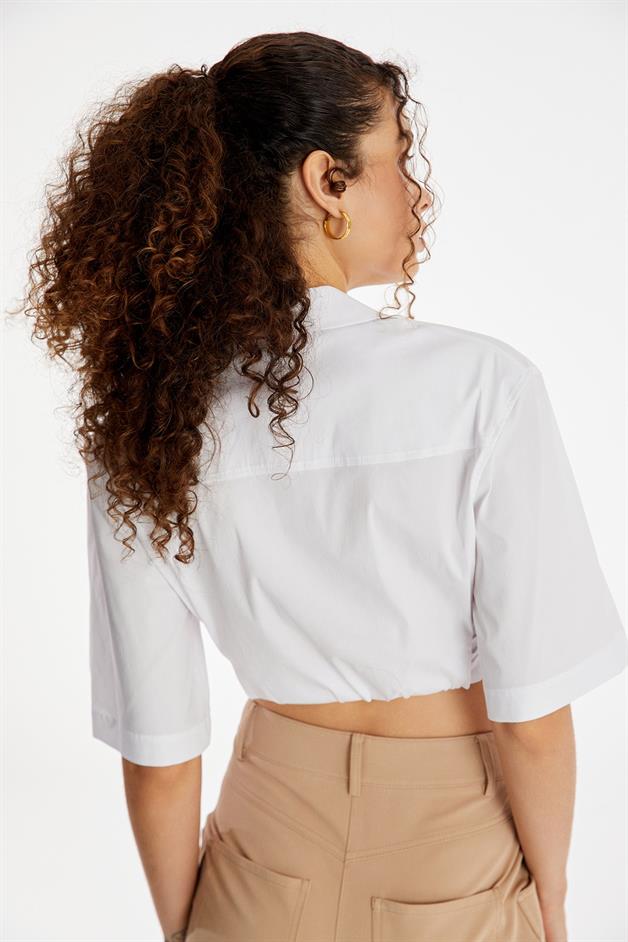 Zip-Up White Crop Shirt