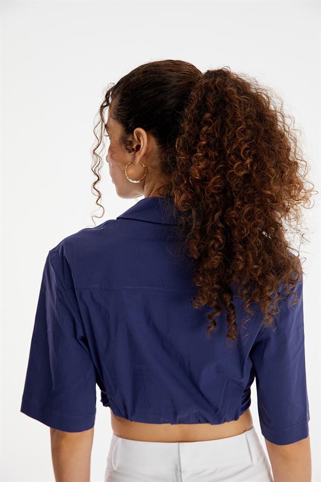 Zip-Up Blue Crop Shirt