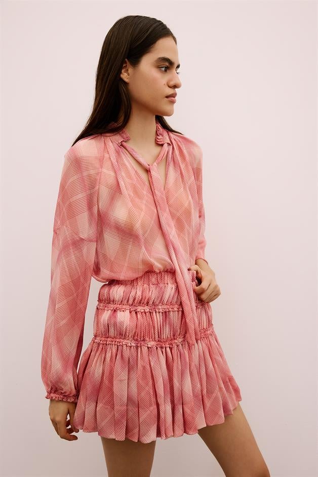 Ruffle Detailed Patterned Chiffon Skirt