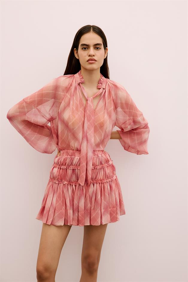 Ruffle Detailed Patterned Chiffon Skirt
