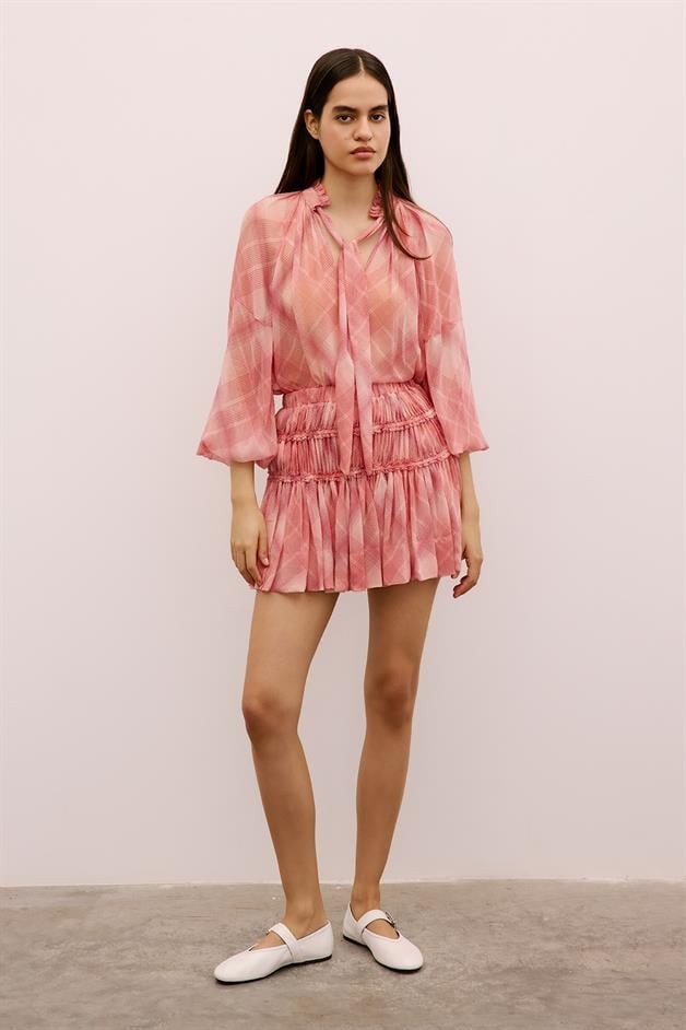 Ruffle Detailed Patterned Chiffon Skirt