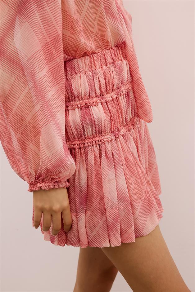 Ruffle Detailed Patterned Chiffon Skirt