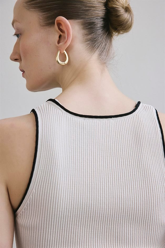 Fitilli V Yaka Triko Bej Atlet