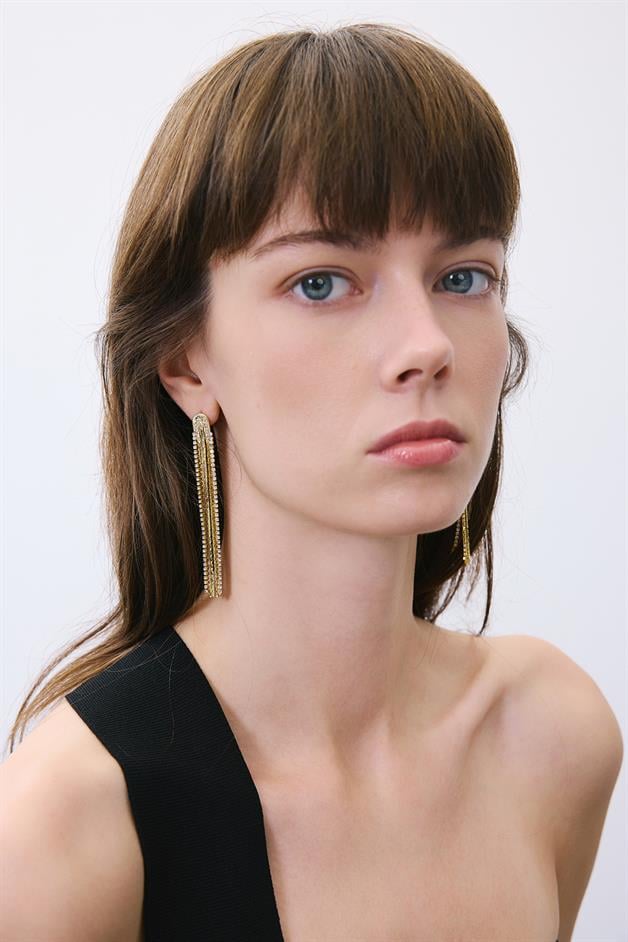 Sparkling Long Gold Earrings