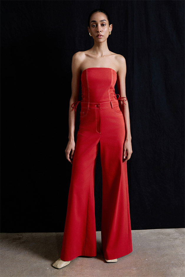 Geniş Paça Denim Dokulu Narçiçeği Pantolon