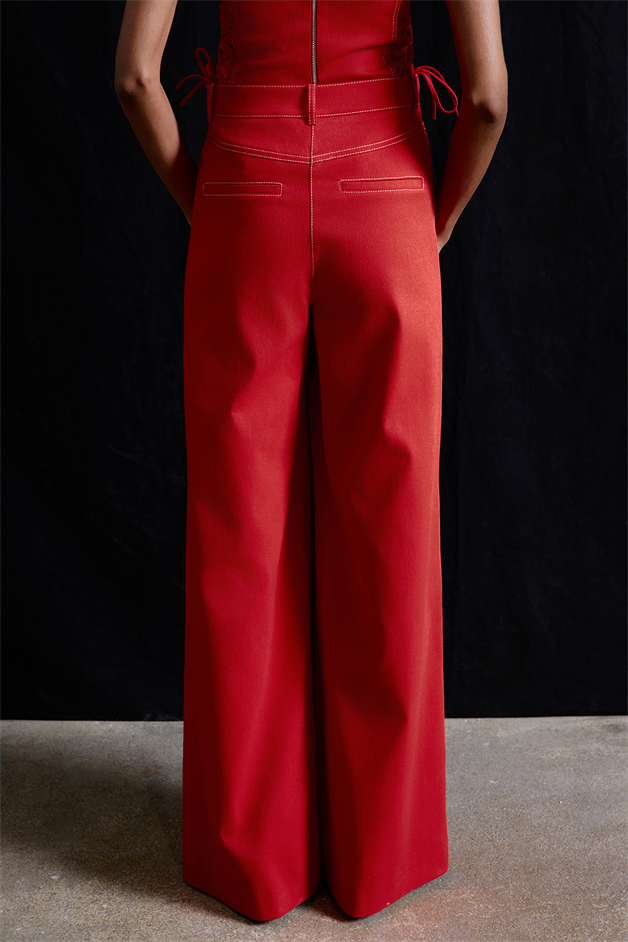 Geniş Paça Denim Dokulu Narçiçeği Pantolon