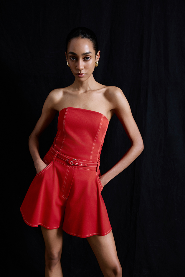 Wide Leg Belt Detailed Coral Mini Shorts