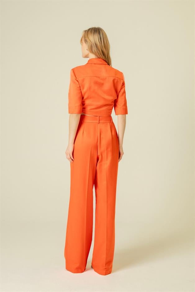 Geniş Paça Rahat Form Mercan Pantolon