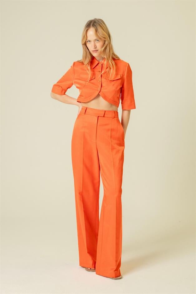 Geniş Paça Rahat Form Mercan Pantolon