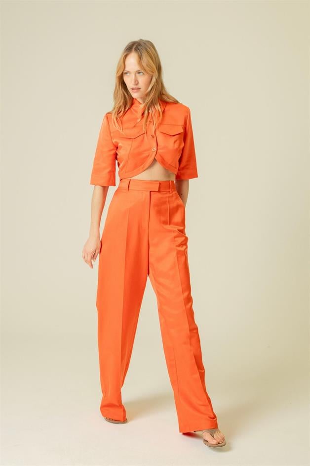 Geniş Paça Rahat Form Mercan Pantolon