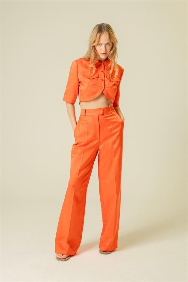 Geniş Paça Rahat Form Mercan Pantolon