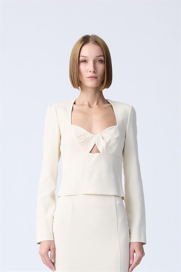 Chest Cutout Detail Ecru Blouse
