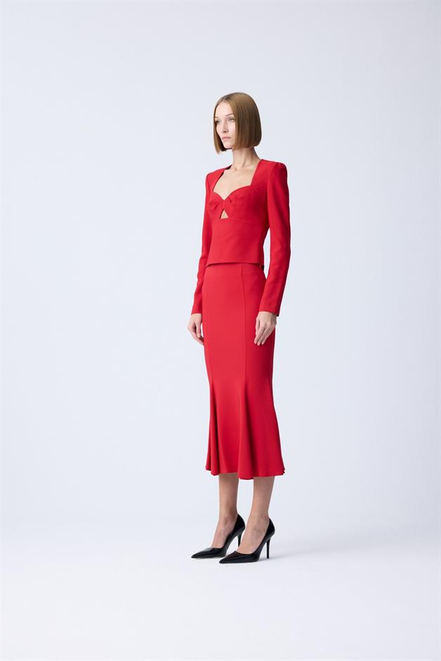 Chest Cutout Detail Red Blouse