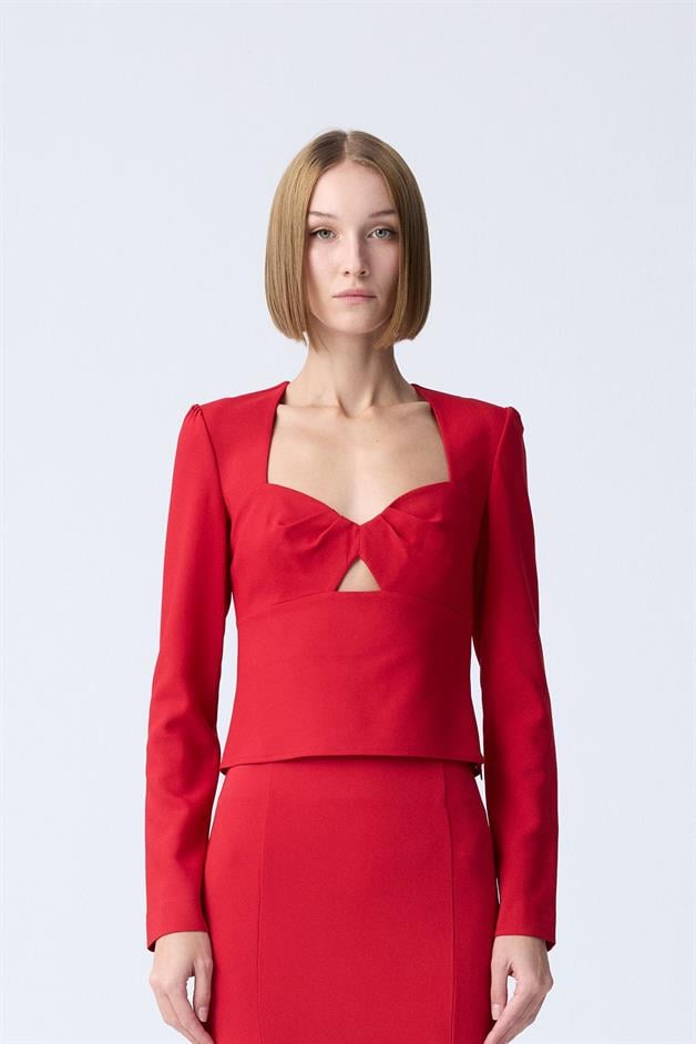Chest Cutout Detail Red Blouse