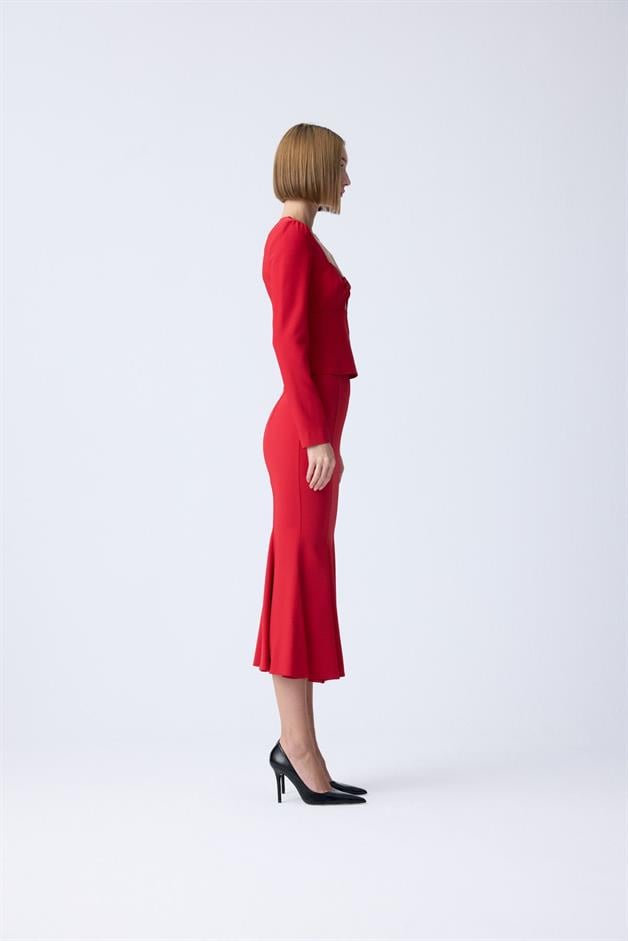 Chest Cutout Detail Red Blouse
