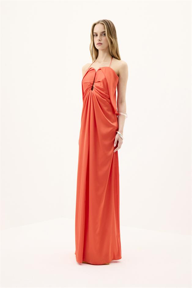 Chest Cutout Elegant Coral Long Dress