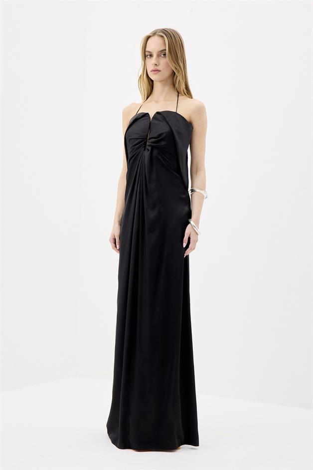 Chest Cutout Elegant Black Long Dress