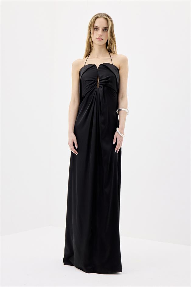 Chest Cutout Elegant Black Long Dress