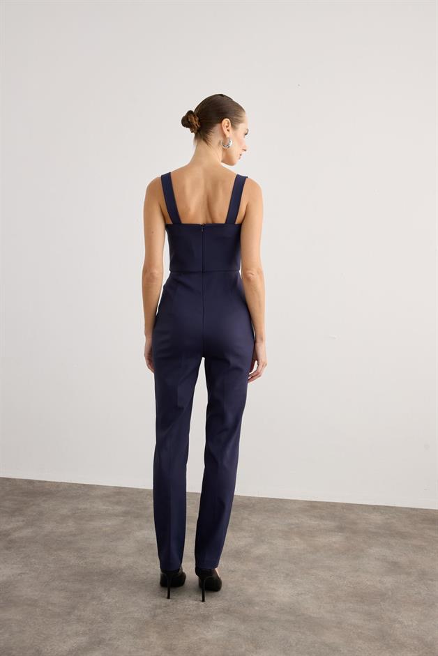 Chest Strap Thick Strap Navy Jumpsuit
